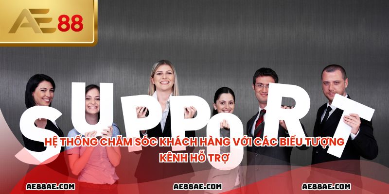 Hệ thống chăm sóc khách hàng với các biểu tượng kênh hỗ trợ